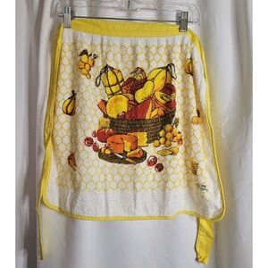 Vintage 1974 Half Apron Terry Cloth Fruit & Cheese Basket Ties Cottage Grandma